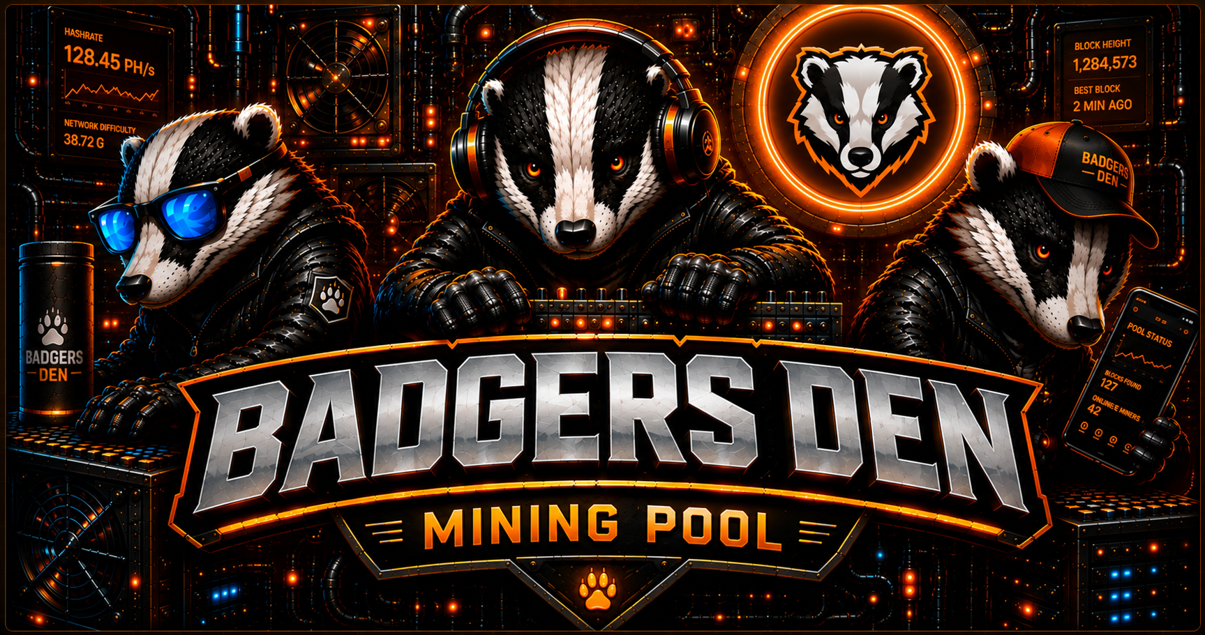 Badgers Den Mining Pool — de drie badgers in de mining control room
